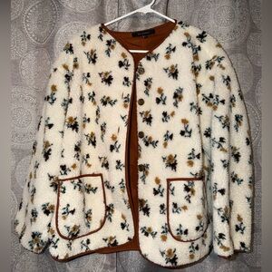 Blu Pepper Cream Floral Teddy Jacket